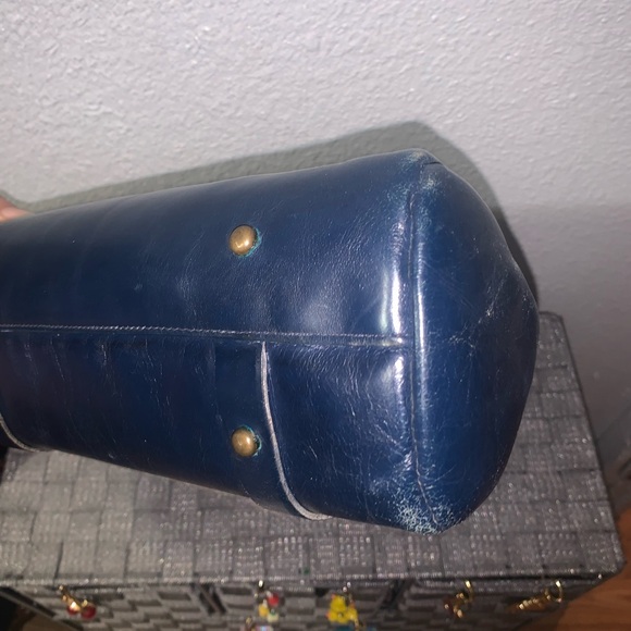 Vintage Navy Blue Leather Barrel Bag - Picture 9 of 10